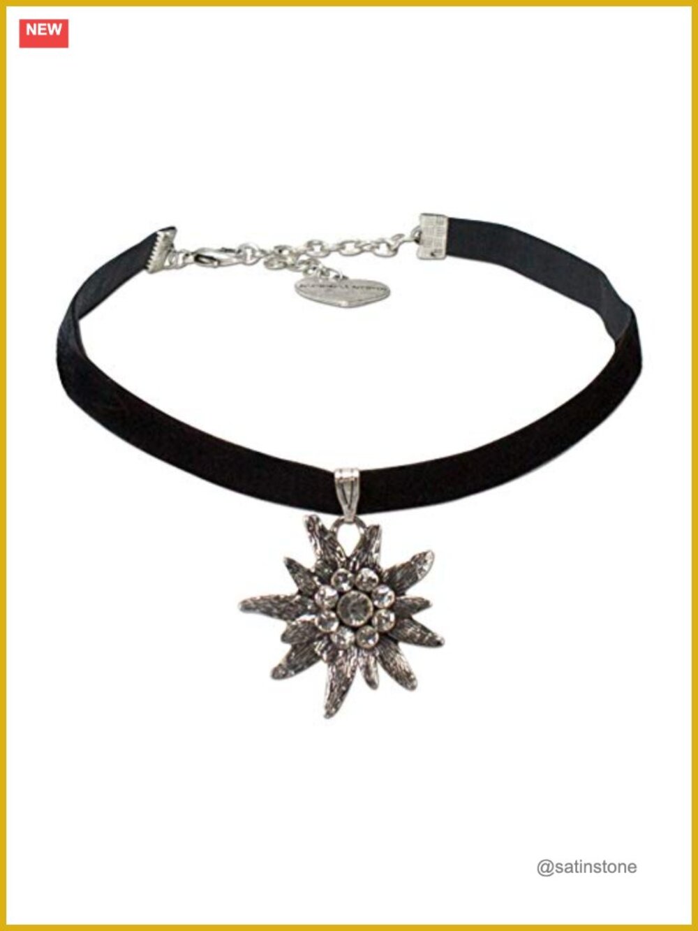 Traditional Velvet Choker Necklace Rhinestone Edelweiss Pendant Oktoberfest